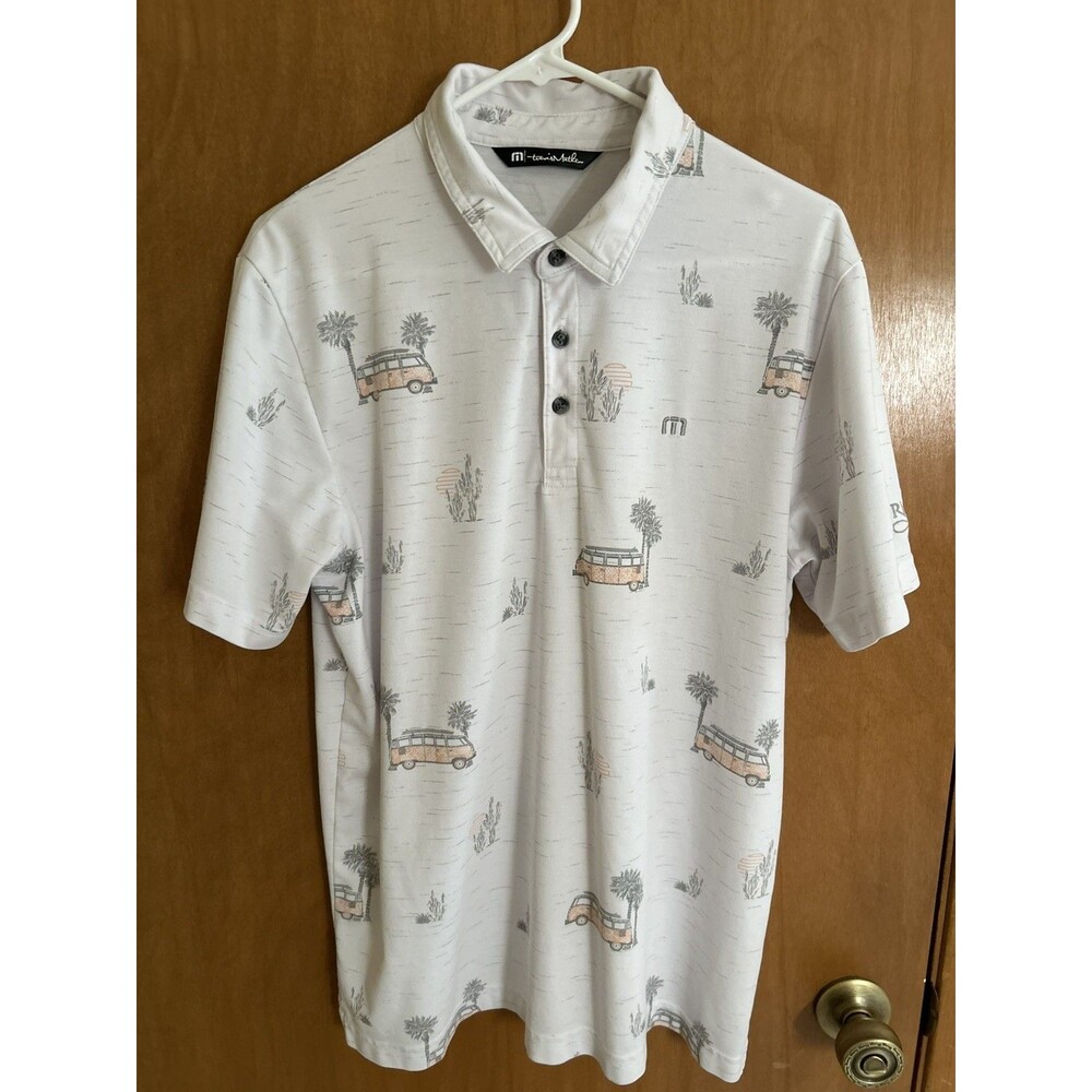Travis Mathew Shirt Mens L Polo Golf Course Logo Beach Theme Surfboard VW Van
